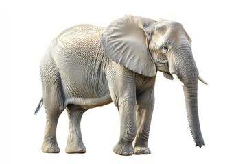 Fototapeta premium Standing African Elephant Isolated on White Background for Conservation Projects