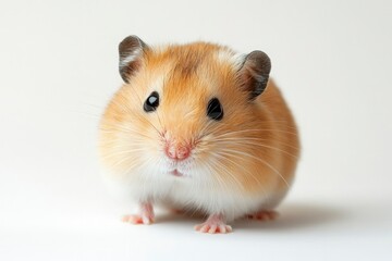 Cute Golden Hamster Looking at Camera on White Background Portrait