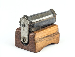 Vintage Hand Crank Tobacco Rolling Machine on White Background Close-up Shot