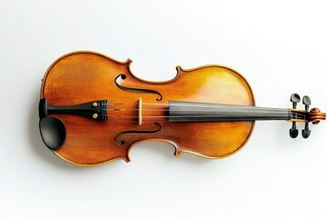 Fototapeta premium Violin Close Up Lying on White Surface Ready for Playing