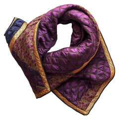 Quilted Scarf with Diamond Patterns in Rich Plum and Gold Isolated on Transparent Background