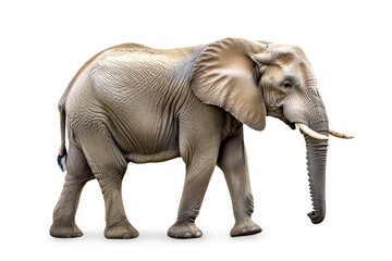 Fototapeta premium African Elephant Walking Isolated on White Background Full Length Portrait