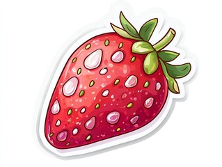 Obraz premium Cartoon Strawberry Sticker with Seeds Isolated on White Background