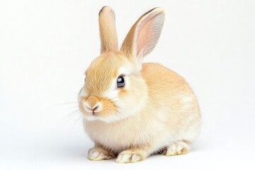 Obraz premium Cute Rabbit Sitting on White Background Adorable Animal Portrait