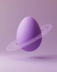 Lavender egg surrounded by cosmic rings in space. Creative minimal Easter holiday concept.