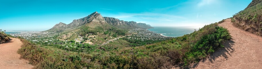 Cape Town, Stunning Table Mountain Landscape Hiking up Lions Head - South Africa top travel destination for nature and adventure
