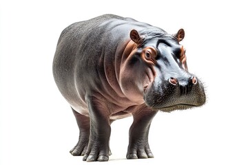 Naklejka premium Hippo Standing Isolated on White Background - Wildlife Portrait