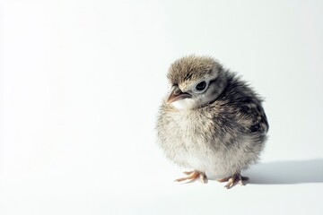 Obraz premium Adorable Tiny Bird Chick Sitting on White Background Studio Shot