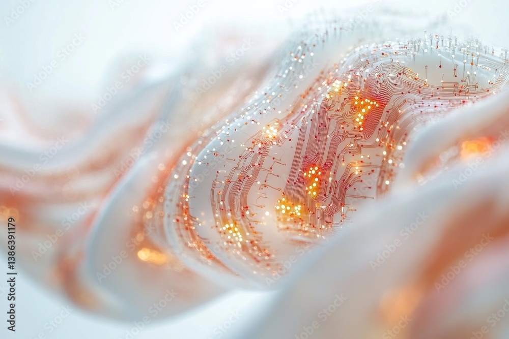 Poster Close-up of metallic structures resembling microchips, showcasing shiny details and intricate patterns, symbolizing technology and connectivity in a modern context