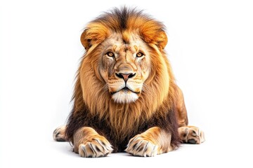 Fototapeta premium Majestic Lion Resting Isolated on White Background Portrait