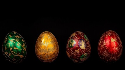 Colorful Easter eggs arrangement on black background. Creative minimal Easter celebration concept with copy space.