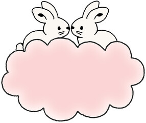 구름 위에 마주보고 있는 토끼 일러스트 © titi.drawing