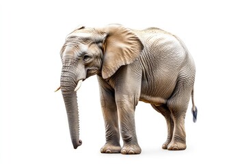 Fototapeta premium Standing African Elephant on Isolated White Background Full Body Shot