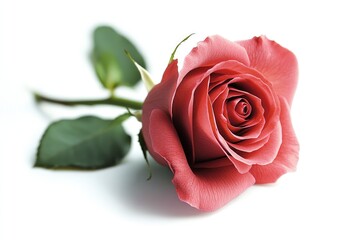Naklejka premium Single Pink Rose Blossom on White Background in Soft Studio Light