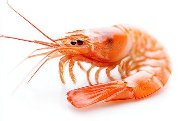 Fresh Orange Shrimp Closeup on White Background Ready to Be Cooked