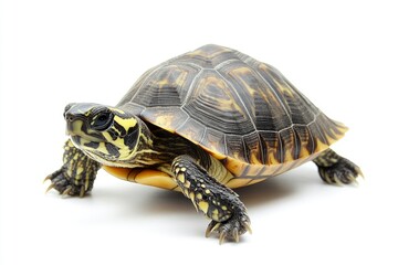 Obraz premium Striped Mud Turtle Walking on White Background in Studio Shot
