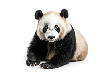 Obraz premium Cute Panda Bear Lying Down Looking at Camera on White Background
