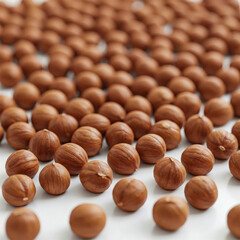 Obraz premium Heap of hazelnuts on white background. Close up.