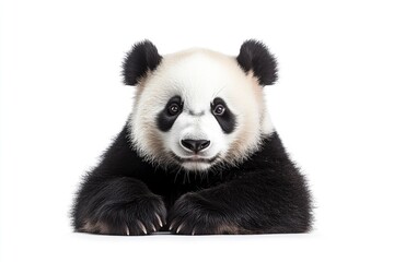 Obraz premium Adorable Panda Cub Portrait on White Background for Animal Lovers