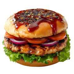 Teriyaki Turkey Burger Isolated on Transparent Background