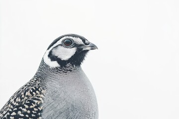 Close-up of a Quail Bird with Striking Markings Against White Background