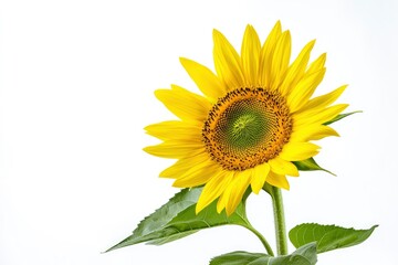 Obraz premium Single Sunflower Blossom in Full Bloom Isolated on White Background