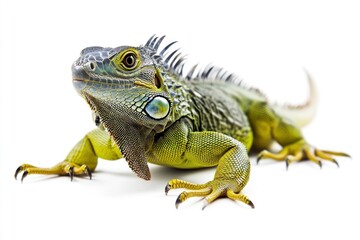 Obraz premium Green Iguana Close Up Portrait Isolated on White Background Studio Shot