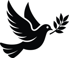 pentecost sunday dove with olive branch icon vector art illustration.