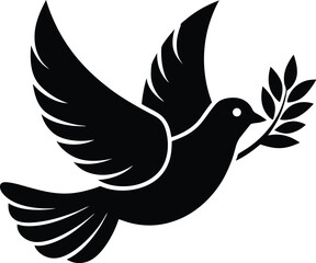 pentecost sunday dove with olive branch icon vector art illustration.