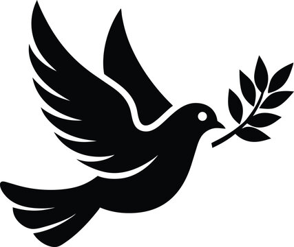 pentecost sunday dove with olive branch icon vector art illustration.