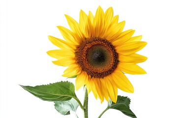 Obraz premium Isolated Yellow Sunflower with Green Leaves on White Background Photography