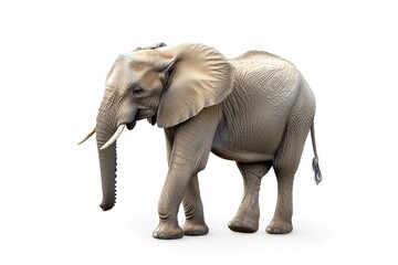 Fototapeta premium Walking African Elephant Isolated on White Background Powerful Animal Wildlife