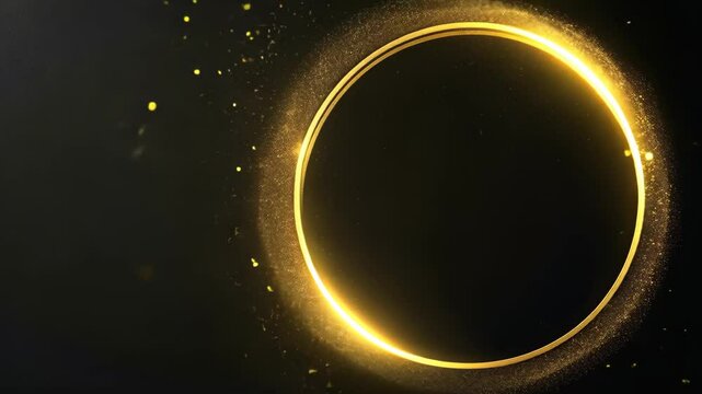 A dazzling display of gold circle frame firework confetti, featuring light golden spark particles on a black background, Ai Generated.