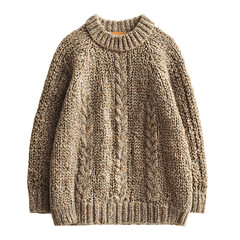 Chunky Knit Sweater Dress with Turtle Neck and Cable Knit Isolated on Transparent Background