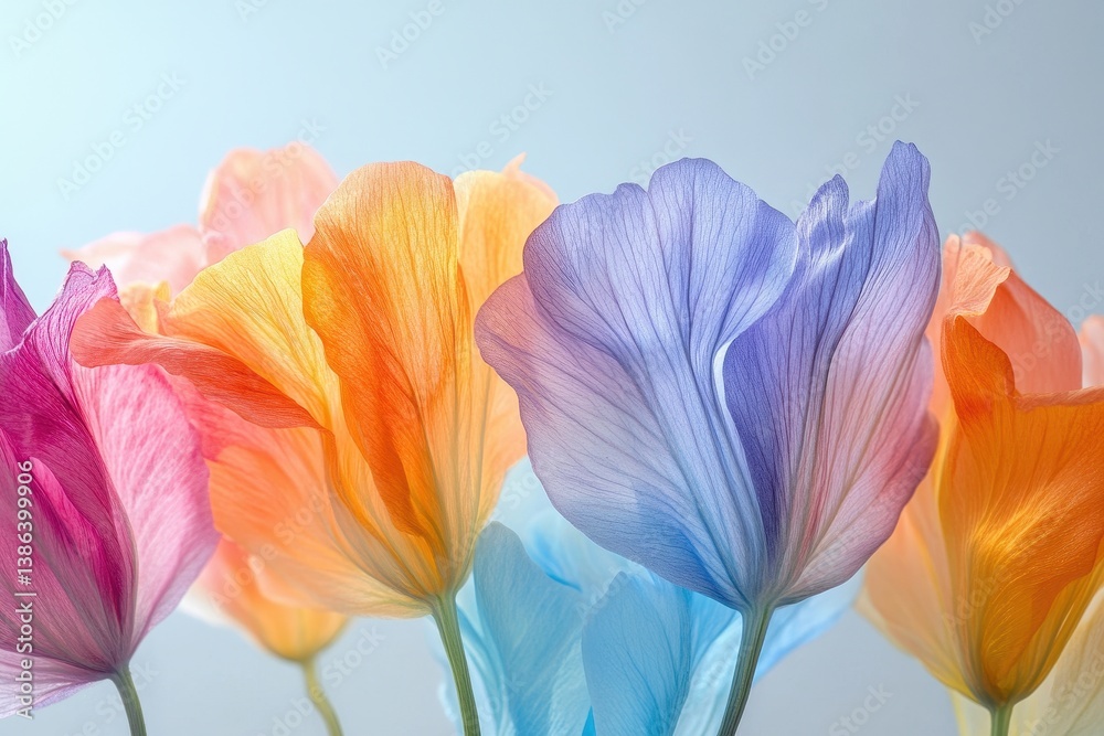 Aufkleber colorful blooms of freesia showcasing vibrant petals in soft pastel shades against a light backgroun
