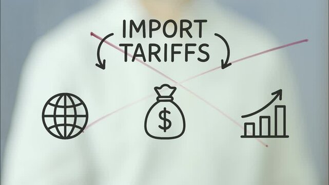 Experienced businessman drawing detailed scheme on transparent board, illustrating complex negative consequences of import tariffs on international economic growth and global trade dynamics