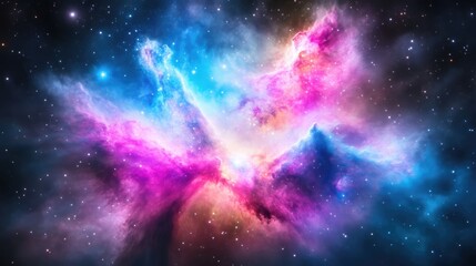 Fototapeta premium Vibrant nebula with swirling colorful clouds of gas and dust in deep space, cosmic explosion of pink, blue, and purple hues, and celestial beauty.