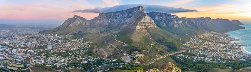 Cape Town, Stunning Table Mountain Landscape taken from the top of Lions Head - South Africa top travel destination for nature and adventure