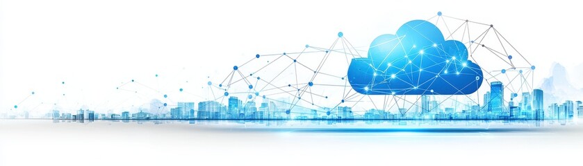 Futuristic cloud technology revolutionizing urban landscapes digital art modern environment aerial view