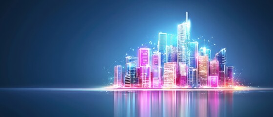 Futuristic cityscape reflections digital environment urban design cloud atmosphere night view