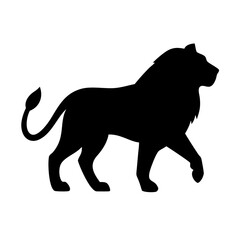 Obraz premium Majestic Lion Silhouette: A striking black silhouette of a regal lion strides confidently, its powerful form a symbol of courage and authority.