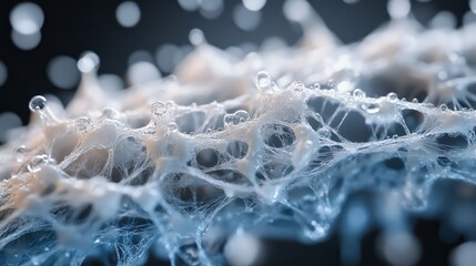 Close-up of intricate water droplets on web-like structure