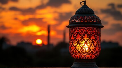 Sunset Lantern: A Serene Ramadan Evening