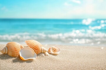 Obraz premium View of the sandy beach. Shells in the sand.