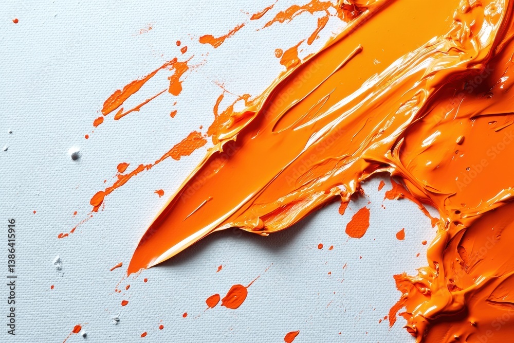 Fototapete Bright orange paint smeared across a white canvas creating an abstract pattern during an artistic endeavor in a studio setting