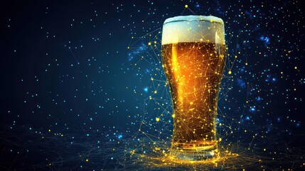 Glittering beer pint, digital art, dark background, pub ad