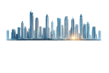 Stunning Cityscape Skyline Modern Architecture Urban Landscape Night View, isolated on transparent background