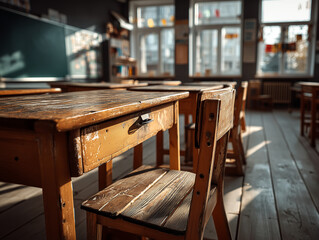 Empty Classroom bathed in Sunlight