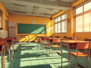 Empty Classroom bathed in Sunlight