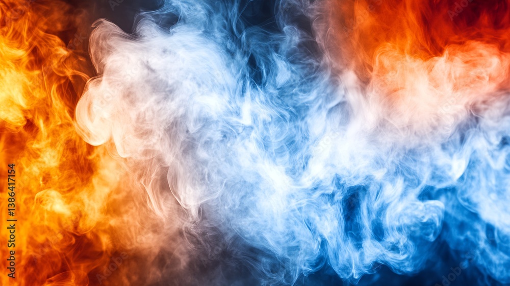 Poster colorful clouds of orange and blue smoke blending together creating a mesmerizing effect : generativ